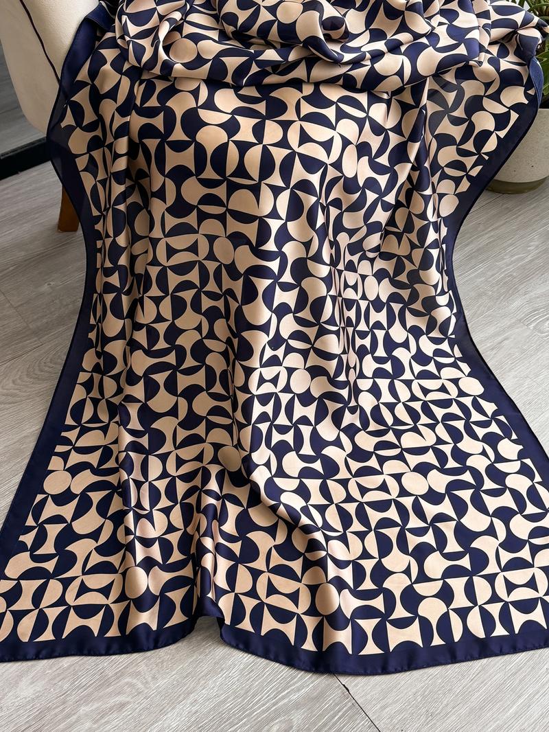 Women's Geometric Print Silk Scarf, Soft Lightweight Shawl for All Seasons, Fashion Accessories for Women & Girls, Casual Soft Shawl