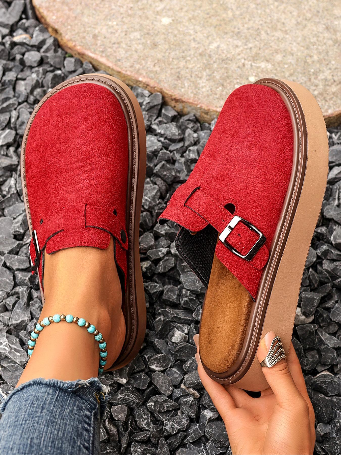 Women's Multi-Color Velvet Slip-On Shoes, Elegant Comfortable Large Size Single Button Design, Casual Fashion Slippers for Spring & Fall, Slip On Lightweight