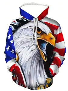 Men's Street Style Hooded Sweatshirt, Eagle Breaking U.s. Flag Design, Casual Long Sleeve, Fitted, All Seasons, Perfect for Daily Wear
