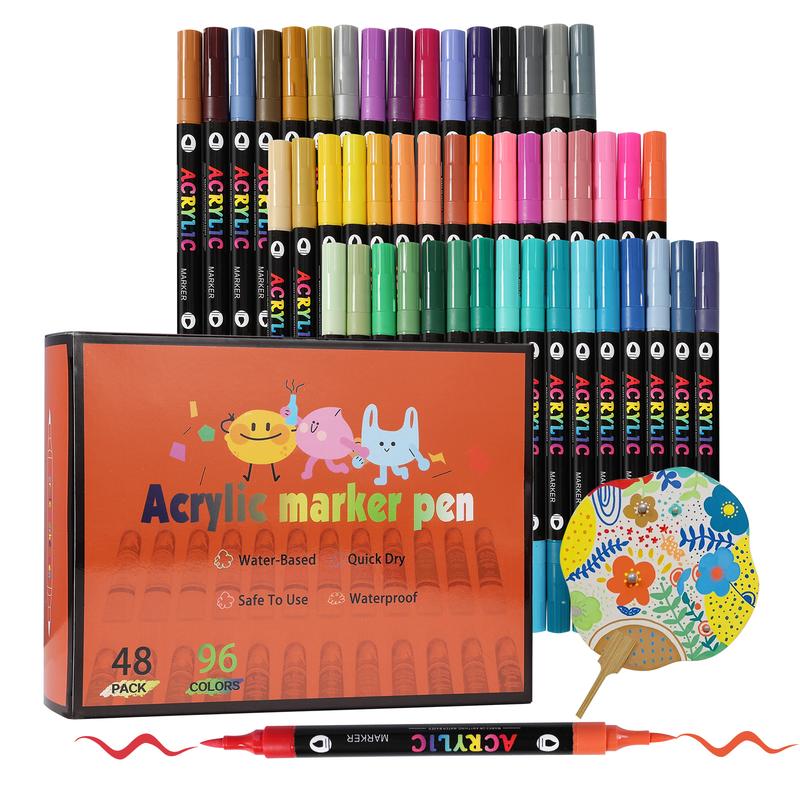 72 Color Acrylic Paint Marker Set, 36 Dual Tip Markers for Rock Glass Wood Canvas Drawing Sketching DIY Crafts Back to School Supplies