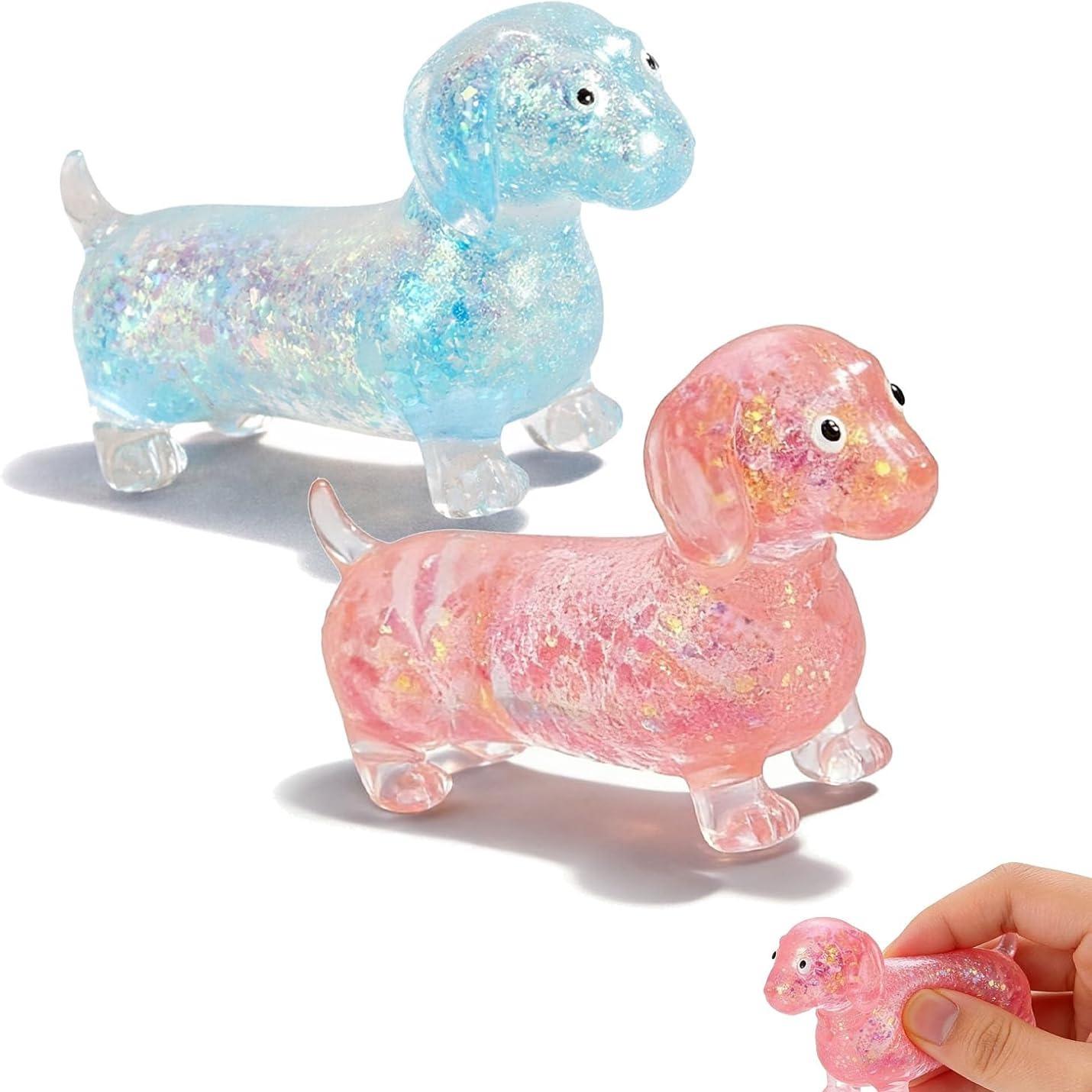 1/2/4PCS Dachshund Squishy Toy, Squishy Weiner Dog, Stress Relief Toy, Glitter Weiner Dog Maltose Stress Ball, Slow Rise Fidget for Anxiety Relief, Soft Squeeze Desk Gadget for Home Office Travel