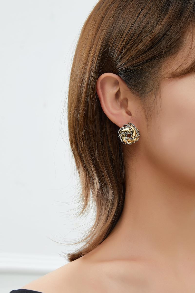 Aprilery Elegant Twisted Knot Stud Earrings – Vintage-Inspired Mixed Metal Jewelry for Women