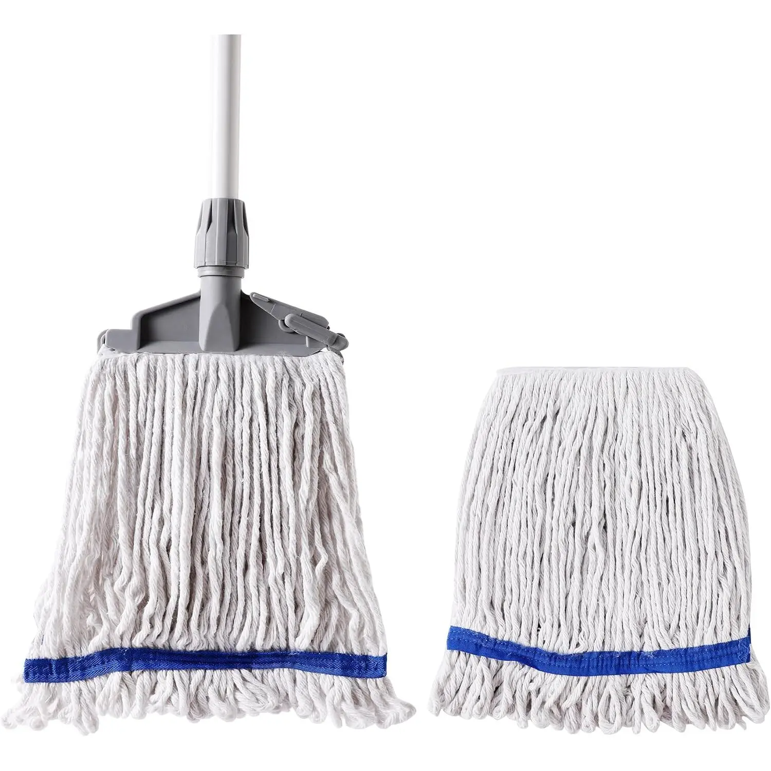 Commercial Wet Mop with 2  Heads |  Clips, Heavy Duty Industrial String Mop, for Warehouse Garage Workshop Office Restaurant