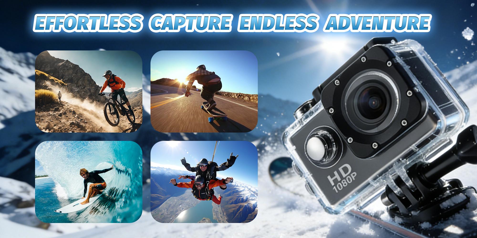 1080P Action Camera,98FT Waterproof Underwater Camera,USB Charing,140° Wide Angle,POV Camera,,Sports Camera with Accessories Kit,Suitable for Travel,Hiking & Surfing