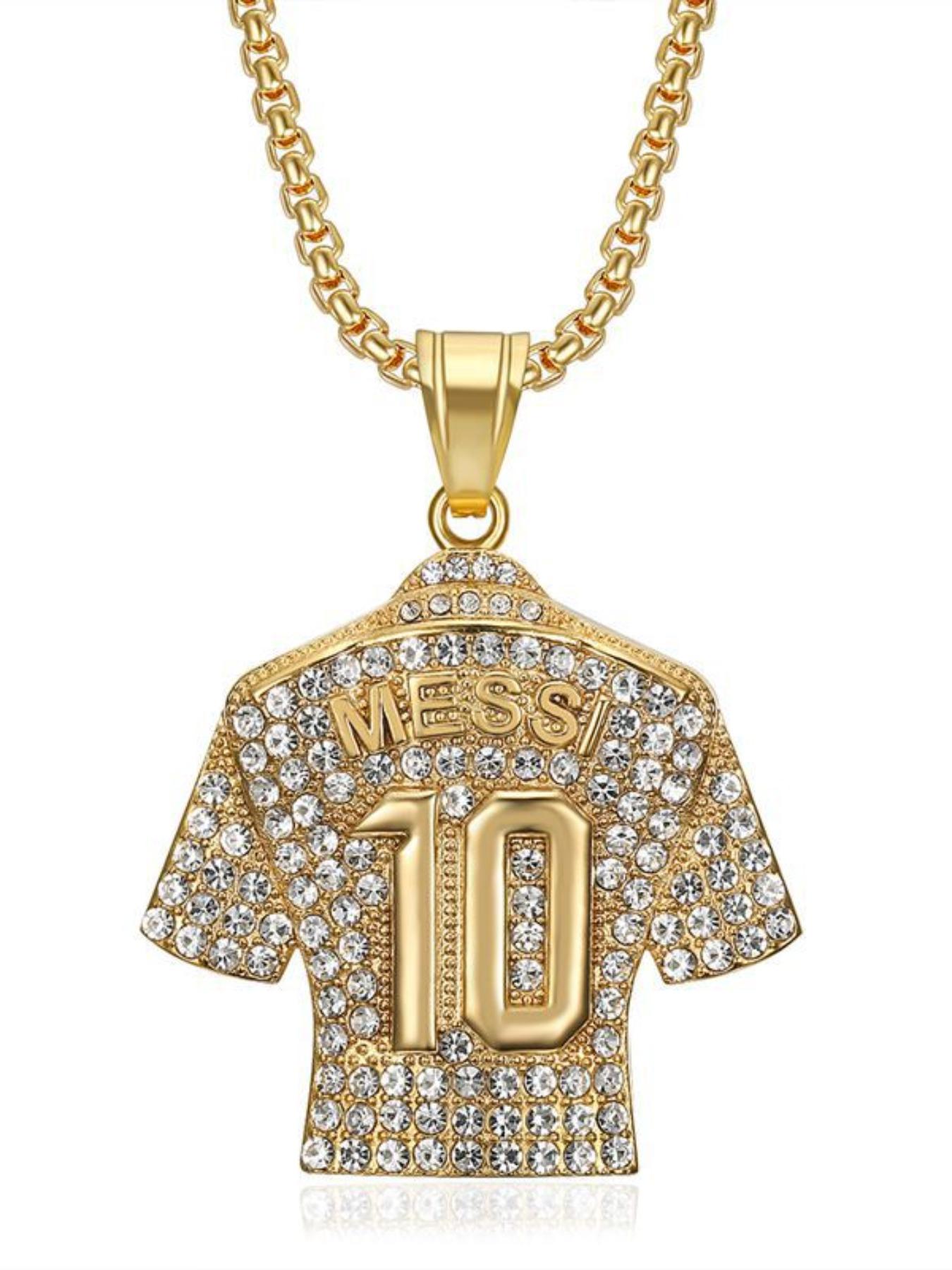 New Hip Hop Jewelry, Titanium Steel Gold Plated Diamond Football Messi 10 Jersey Pendant Necklace, Trendy Fashion Accessory