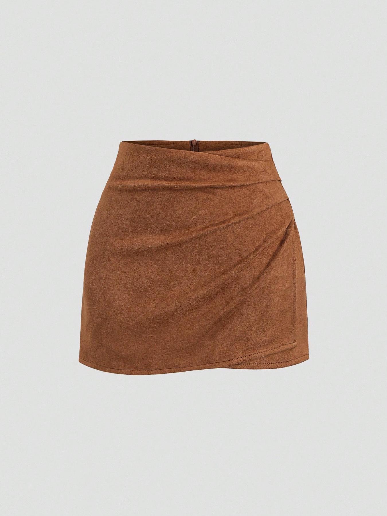 1 piece Women's Spring &Fall Velvet Vintage Italian Melange Pleated Bodycon Short Skirt,Fashionable Casual Versatile Ultra-Short Half Skirt, Bottoms Womenswear