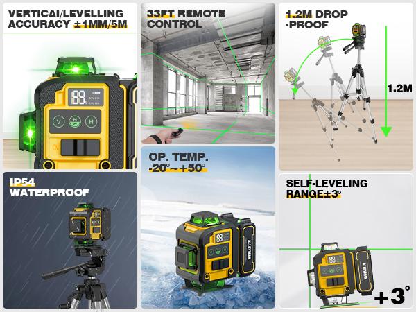 Alloyman Laser Level with Tripod, 4x360° Self Leveling Laser Level, 16 Line-Green Line Laser 4D with 2Pcs Lithium Batteries for Picture Hanging, Tile, Home Renovation, Indoor Project, Great Gift Ideas for a Perfect Christmas and New Year
