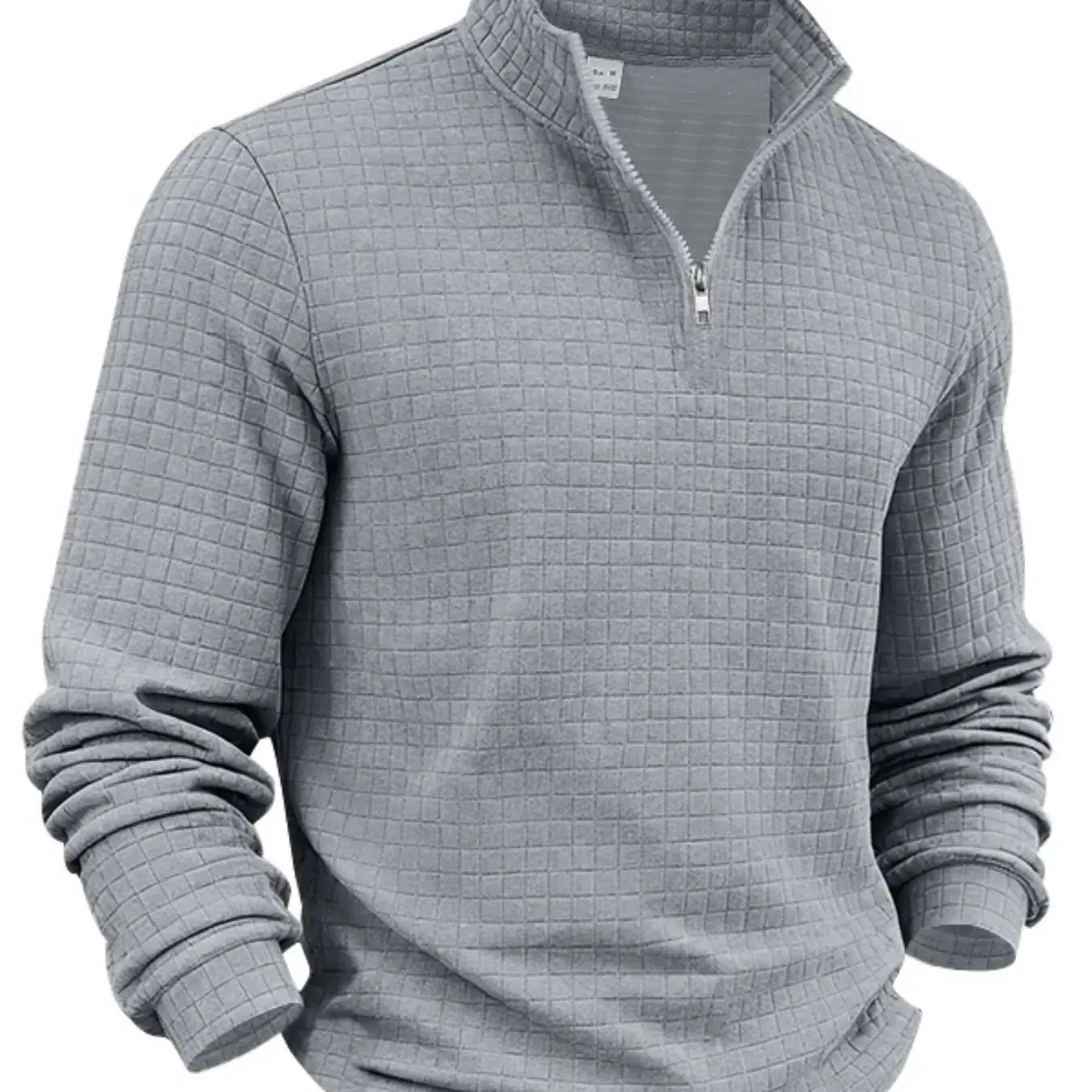 Men's Autumn & Winter Solid Color Waffle-Weave Pullover Sweatshirt, Regular Casual Quarter-Zip Long-Sleeve Top, Men's Outdoor Sports Clothing, Men's Casual Long-Sleeve Top