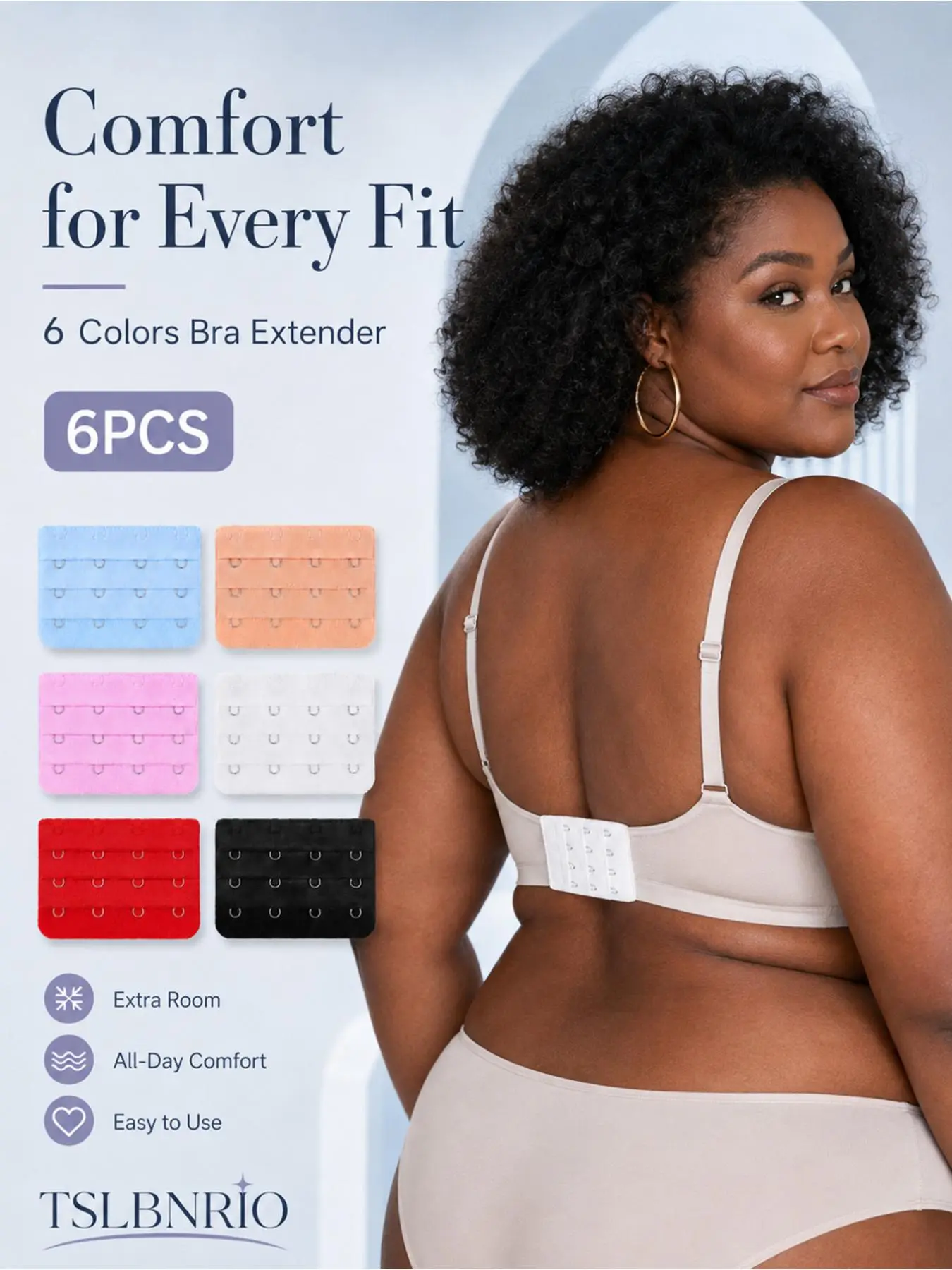 6PCS Bra Back Extenders, 3 Rows 4 Hooks Multi Color Pack, Soft Skin-friendly Fabric, Easy Attach Bra Band Extender, Relieve Tight Bra Pressure, Daily Bra Replacement Parts