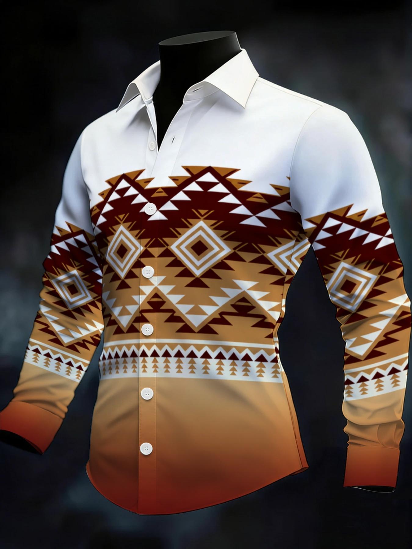 White & Orange Gradient Indian Totem Men's Stylish Shirt