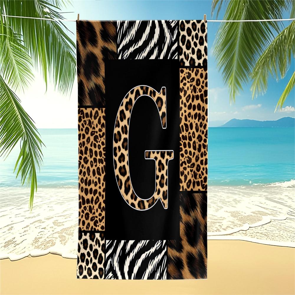 Boho Animal Print Letter Sand-Free Beach Towel, for Beach, SPA, Hot Spring, Pool, Picnic, Camping, Fitness & Yoga, Chair Cover, Water Absorbent, Quick-Dry & Portable, Ideal Housewarming Christmas Birthday Gifts