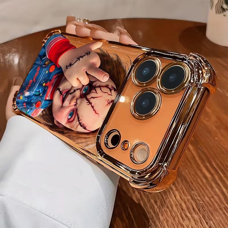 Electroplated Transparent TPU Shockproof Phone Case for iPhone Series (17 Pro Max,16,15,14,13,12,11) - Anti-Drop Airbag Protector Casing, Creative Pattern, All Seasons Gift Mobile Phone Accessories, Shockproof Protector Casing