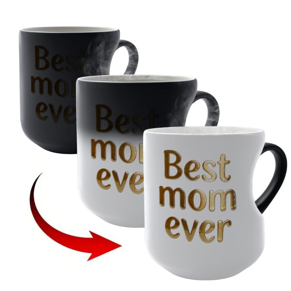 1pc Magical Color Changing Mug with Heart-Shaped Handle, Heated Gradient Coffee Mug With Best mom ever Gold Text Mug Collection Design, 11oz Unique Heart Design, Perfect Gift For Mother's Day, Idears Gift for Wife & Mom
