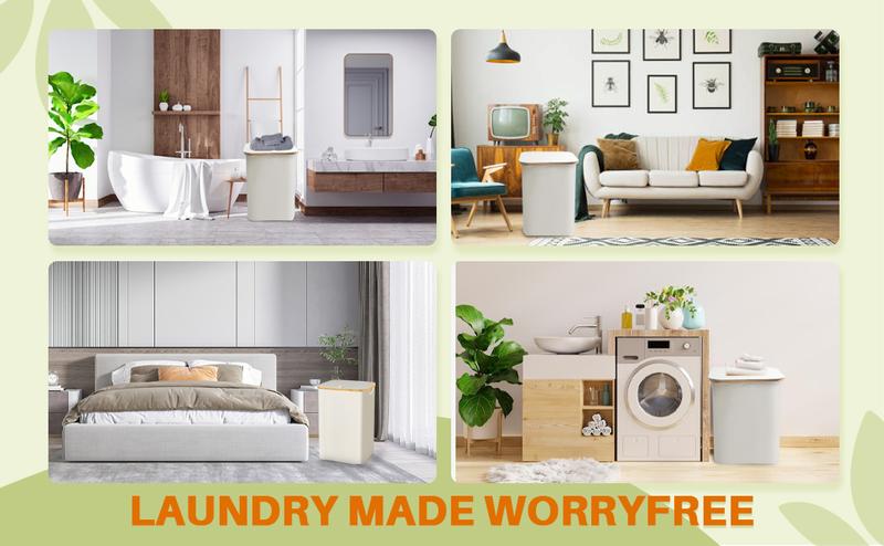 Bathola 160L Laundry Hamper with Lid, 3-Section Foldable Clothes with Removable Bags, Organizer for Bedroom & Laundry Basket large Beige bathroom accessories