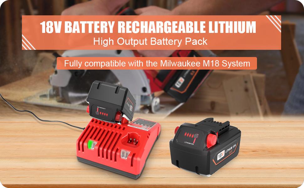 KUNLUN 6.5Ah 18V Replacement Battery for Milwaukee ∧∧-18 Battery, Lithium Battery Compatible with Milwaukee ∧∧-18 18V 48-11-1815, 48-11-1820, 48-11-1840, 48-11-1850, 48-11-1860 Cordless Power Tools Batteries Drill Battery Pack