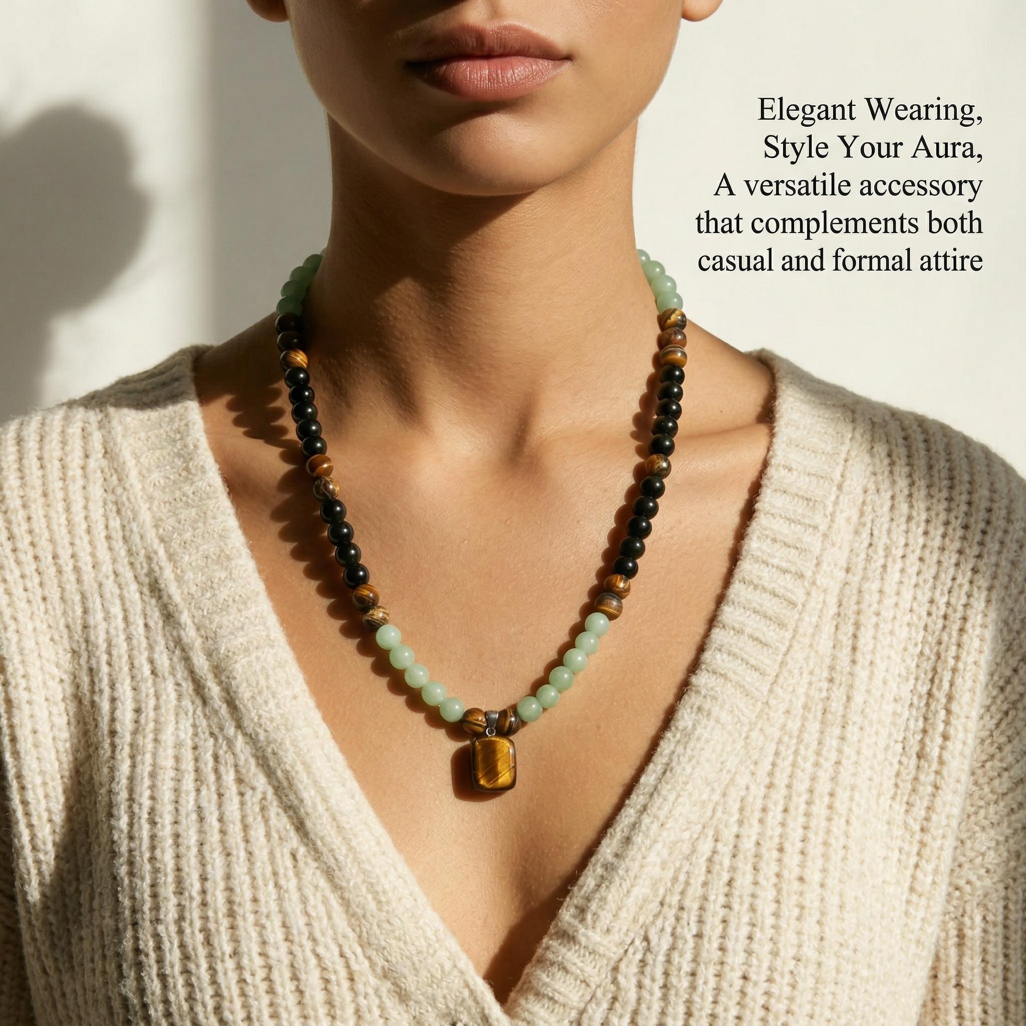 Green Aventurine & Tiger Eye Money Attraction Necklace |   Natural Healing Crystal Pendant |   Necklaces for Women Men |   Mothers Day Gift |   Gifts for Girlfriend |   Circle Chains