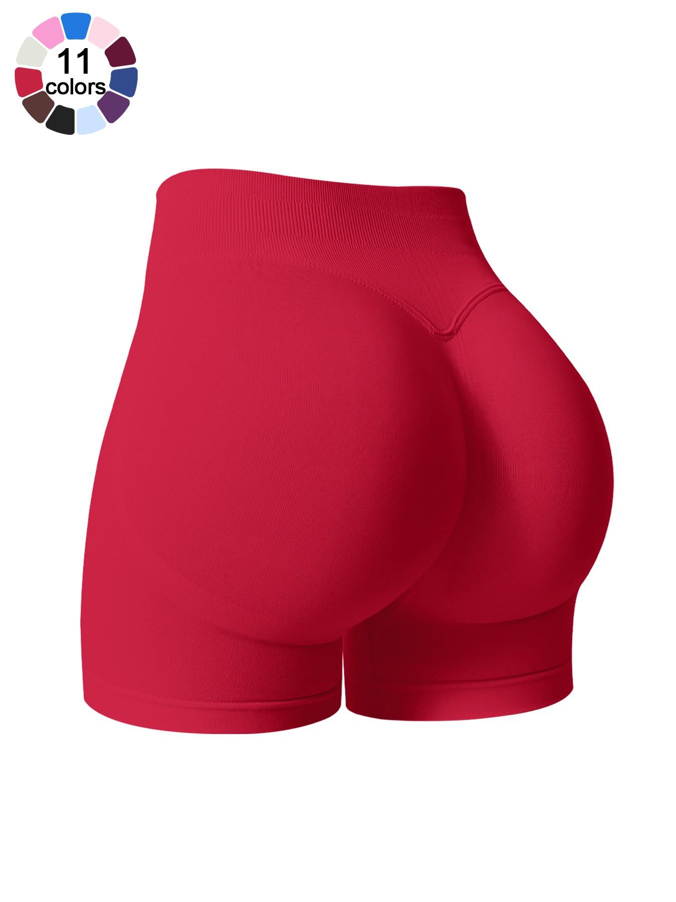 Women's Solid Color Sports Shorts 4 Way Stretch No Show Breathable Soft Comfortable High Waist Butt Lifting Shaping Active Bottoms Shorts Gym Training Seamless Peach Butt Shorts Outdoor Running Cycling Indoor Pilates Daily Versatile Yoga Shorts