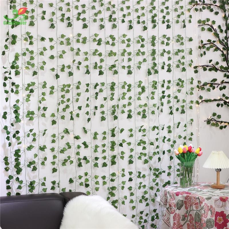 Valentine's Day Wall Hanging Simulation Faux Plastic Vine Ornaments for Room Decor, Creative DIY Spring Green Artificial Leaf Vine, Realistic Decorative Plants for Home Wedding Porch Party Decoration, Fake Indoor Plants, Interior