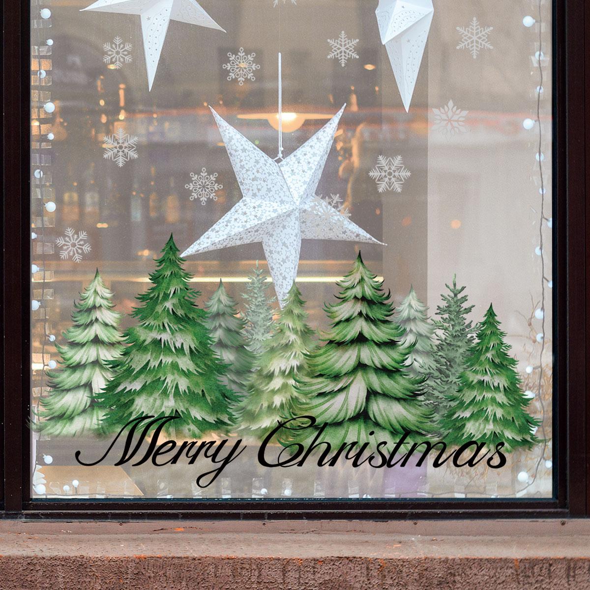 A piece of (30*60cm) electrostatic adsorption hand-painted Christmas tree snowflake decoration sticker for beautifying living room and bedroom windows, D18030-KL