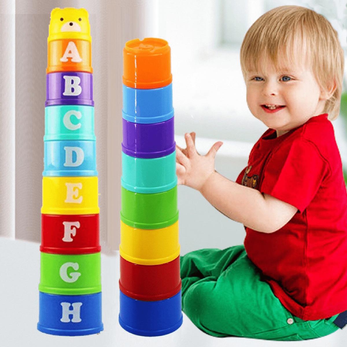 Educational Learning Toy Stackable Cups, Number Letter Pattern Stacking Cups Cartoon Bear Baby, Random Color Toys, Multi Activity Playset