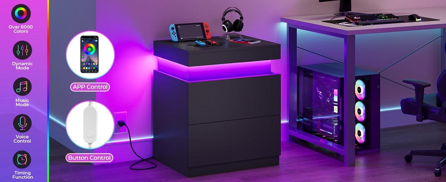 Sikaic Nightstand with Sliding Top and 2 Drawers Modern Bedside Table with LED Lights and Charging Station Sikaic Nightstand with Sliding Top and 2 Drawers Modern Bedside Table with LED Lights and Charging Station