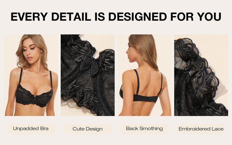 Wingslove Women's Plus Size Unlined Floral Lace Bras No Padding Underwire Bralettes with Comfortable Stretch Band and Moderate Support for Large Breasts - Minimalist