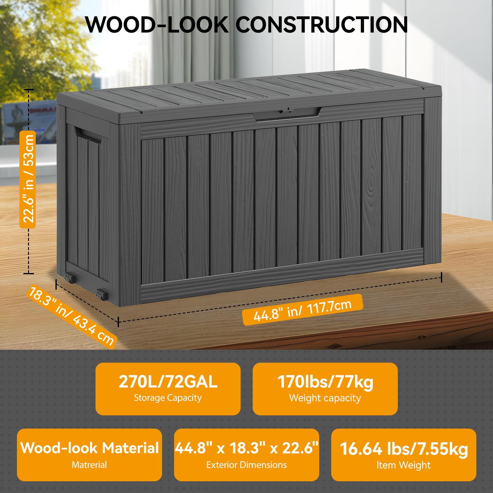 LHBCRAFT 31/72/120-gallon outdoor deck storage box Waterproof, Lockable, Extra Seat, UV 1000+ Anti-ultraviolet, Easy Installation, Reinforced Structures,Christmas gift
