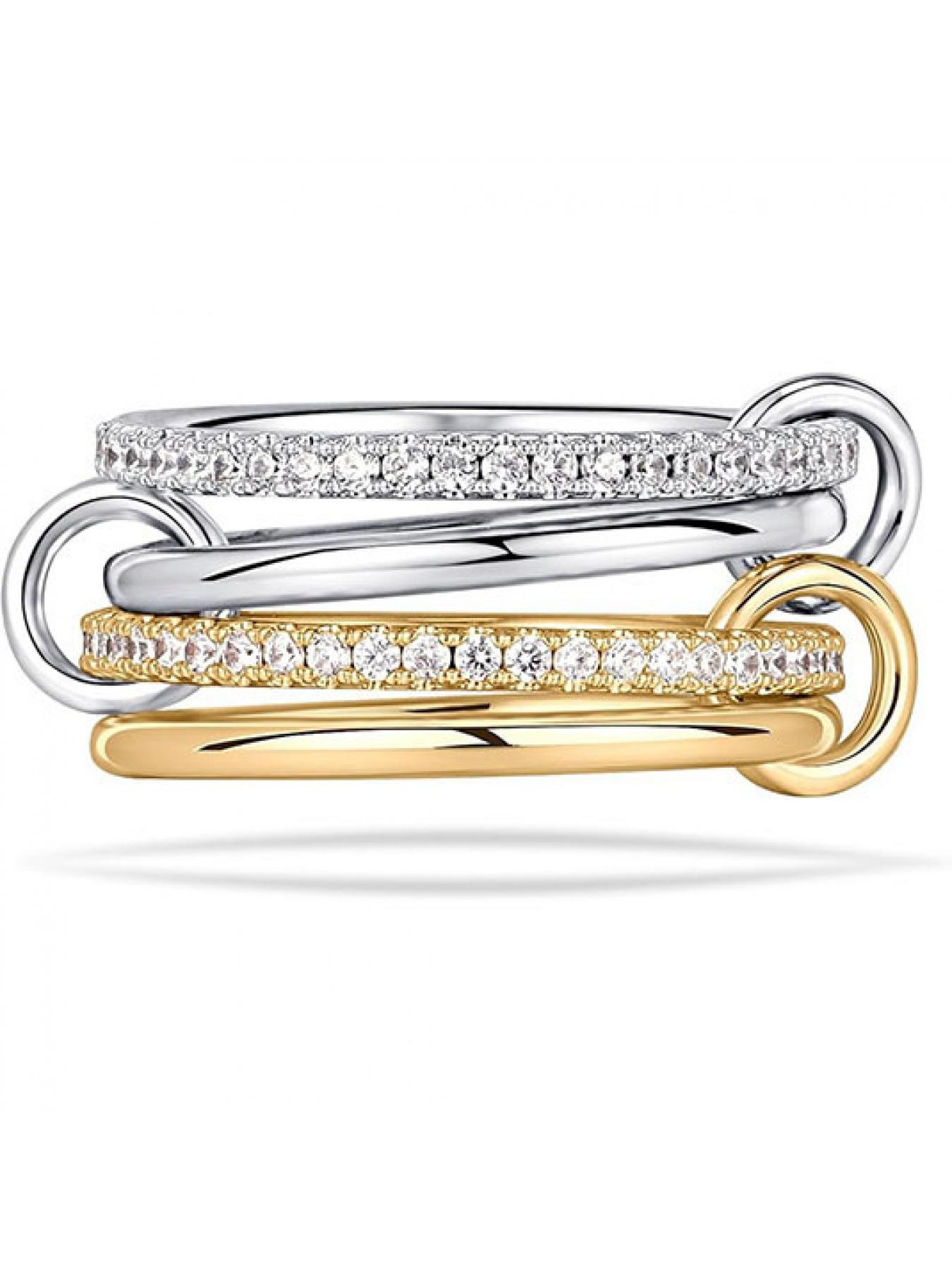 Stainless steel interlocking rings with full diamonds, three rings, four rings, new double-color multi-element style ring