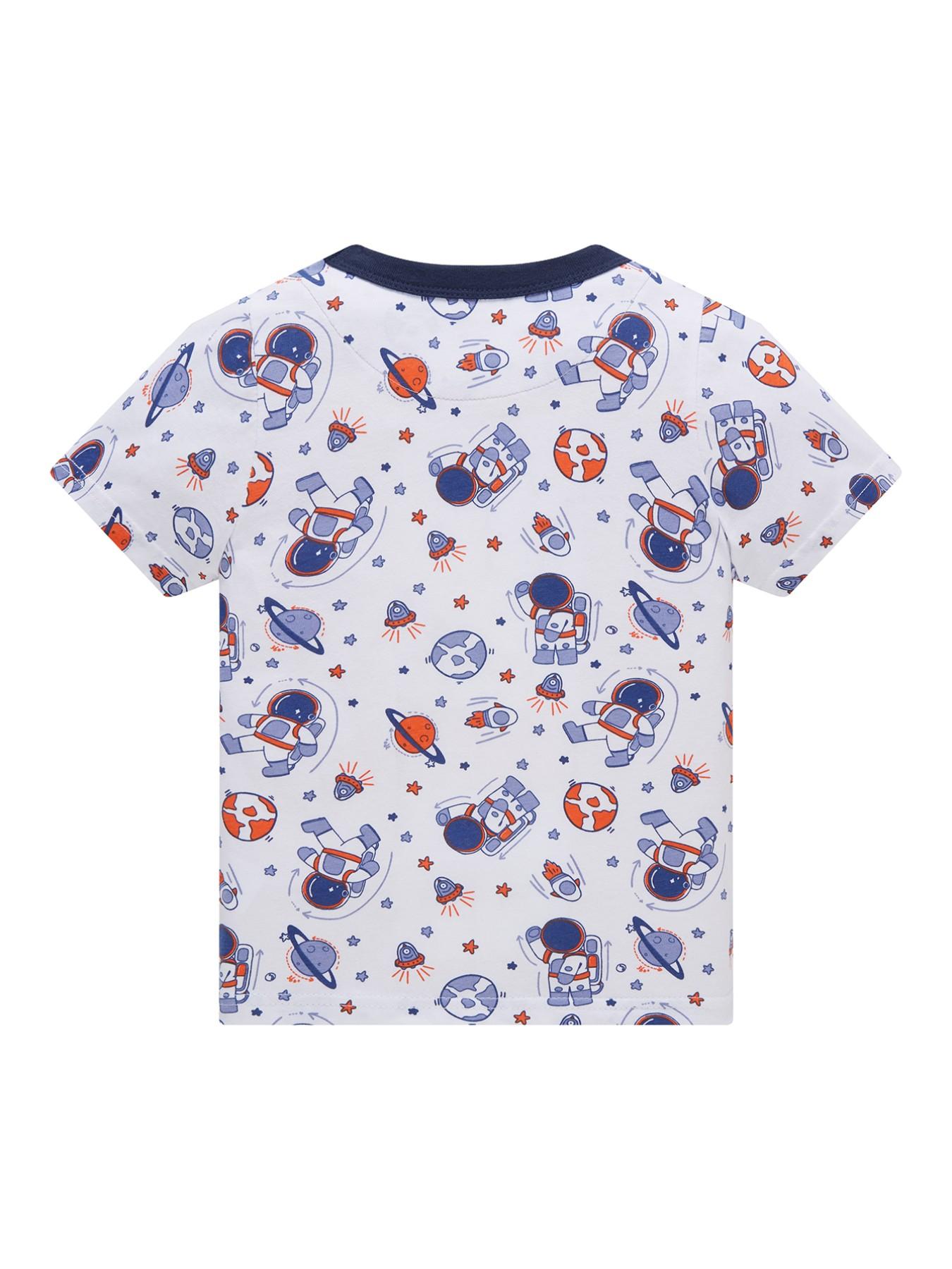 Boys' Cute Astronaut Space Print Pajama Set, Summer Breathable Soft Sleepwear, Short Sleeve Fitted Casual Pajamas