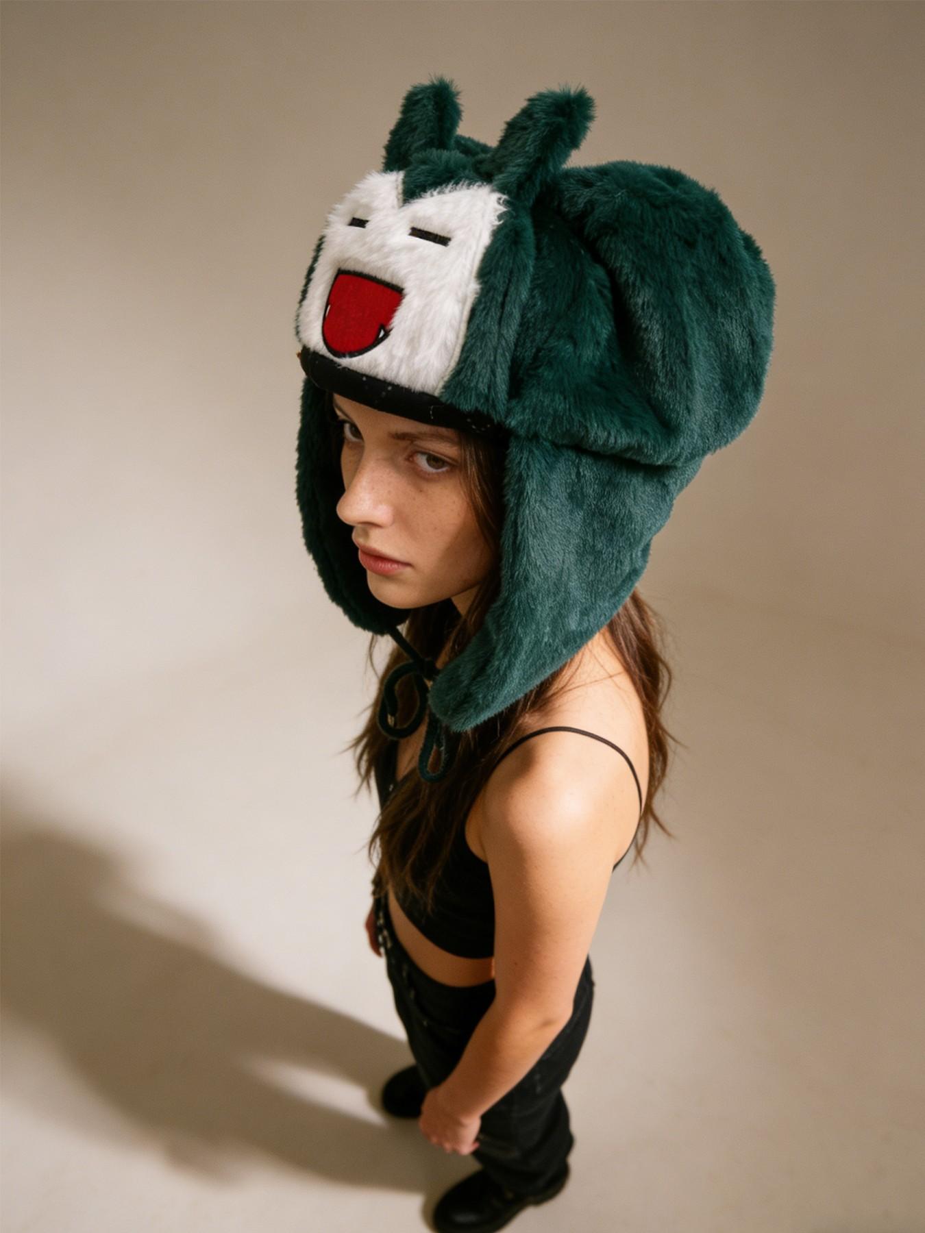 Autumn Winter Fashion Beanie Hat, Warm Cartoon Embroidery Pattern, Unisex Fitted Plush Cap, Street Style, Fall & Winter