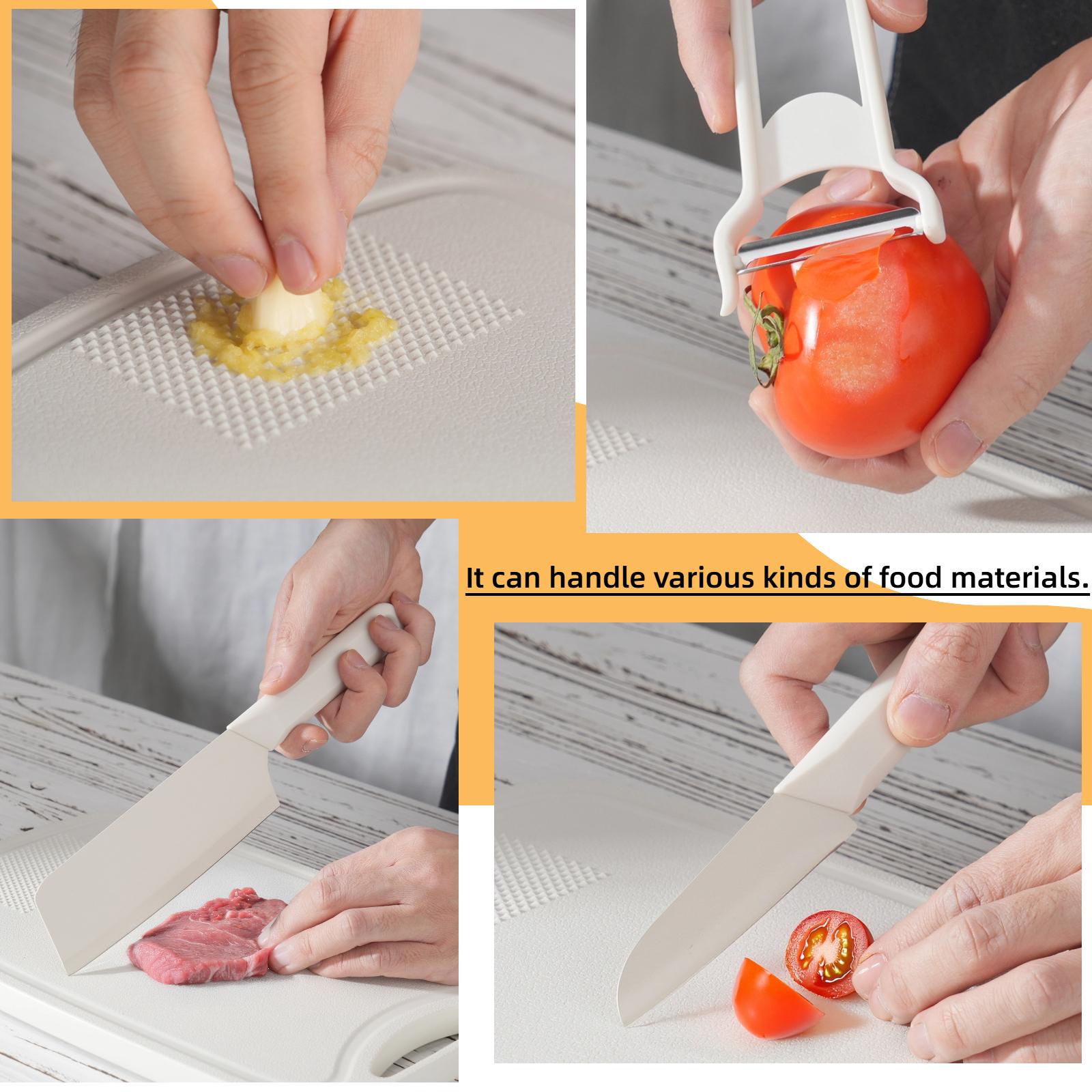 5 Pieces, Knife Set with Cutting Board, Meat Cutter, Fruit Knife, Paring Knife, Scissors, Meat and Vegetable Cutting and Steak Cutting, Peeling and Shaving, Baby Supplementary Set, Easy to Clean, Easy to Store, Portable Knife Set, For Gift Giving.