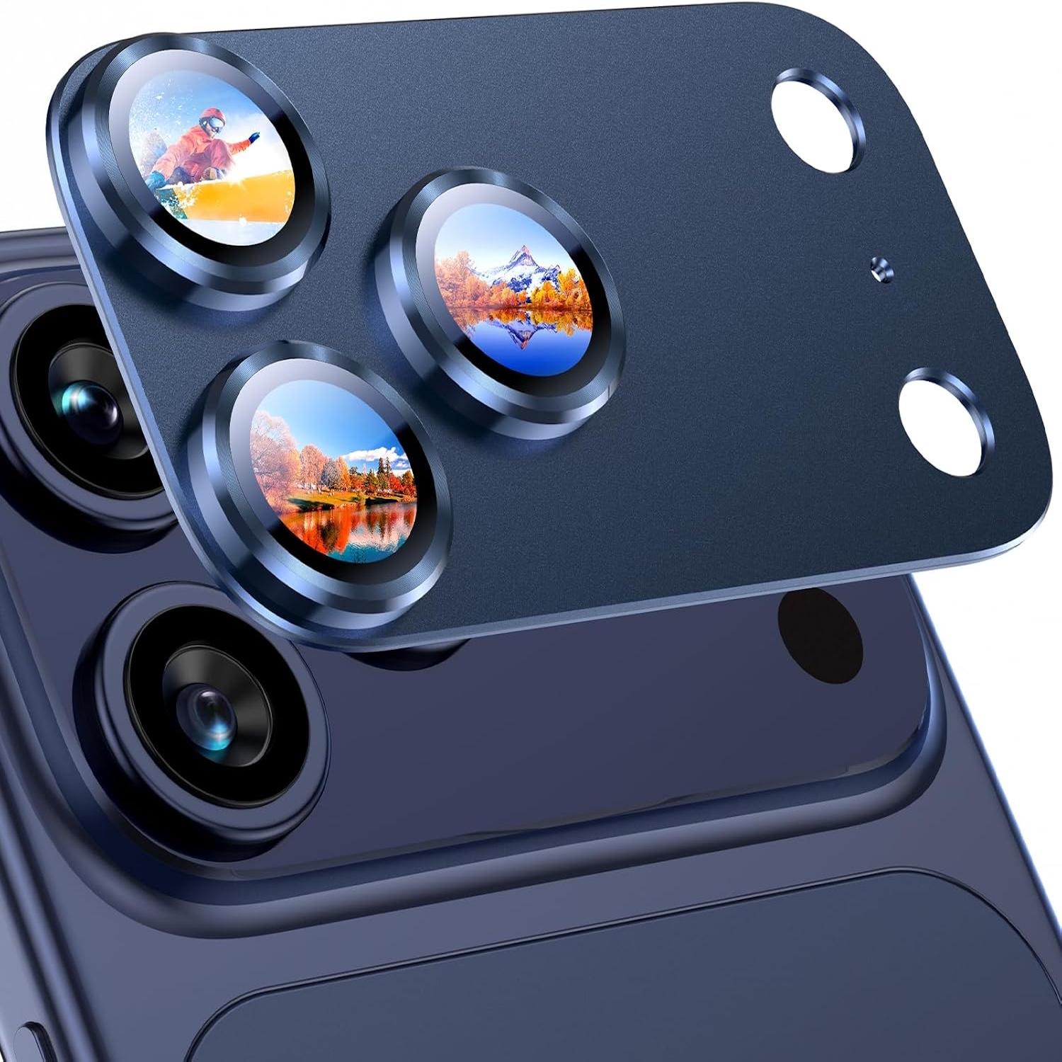 iPhone 17 Pro Camera Lens Protector, Not Easy to Break, Strong Adsorption, Case-Friendly, Aesthetic, Protective Metal Tempered Glass, Deep Blue Color