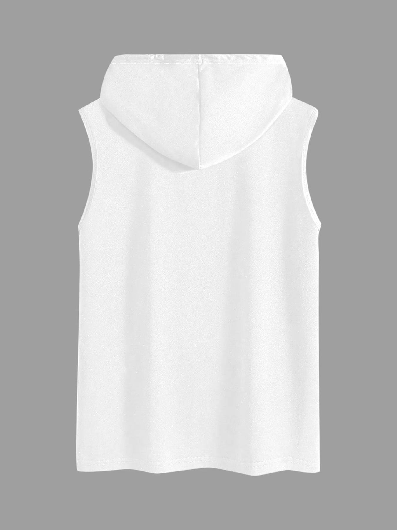 Two-Piece Set Men's Letter Print Hooded Tank Top & Drawstring Waist Shorts Set, Regular Fit Sleeveless Top & Track Shorts, Casual Summer Clothes Set for Outdoor Sports