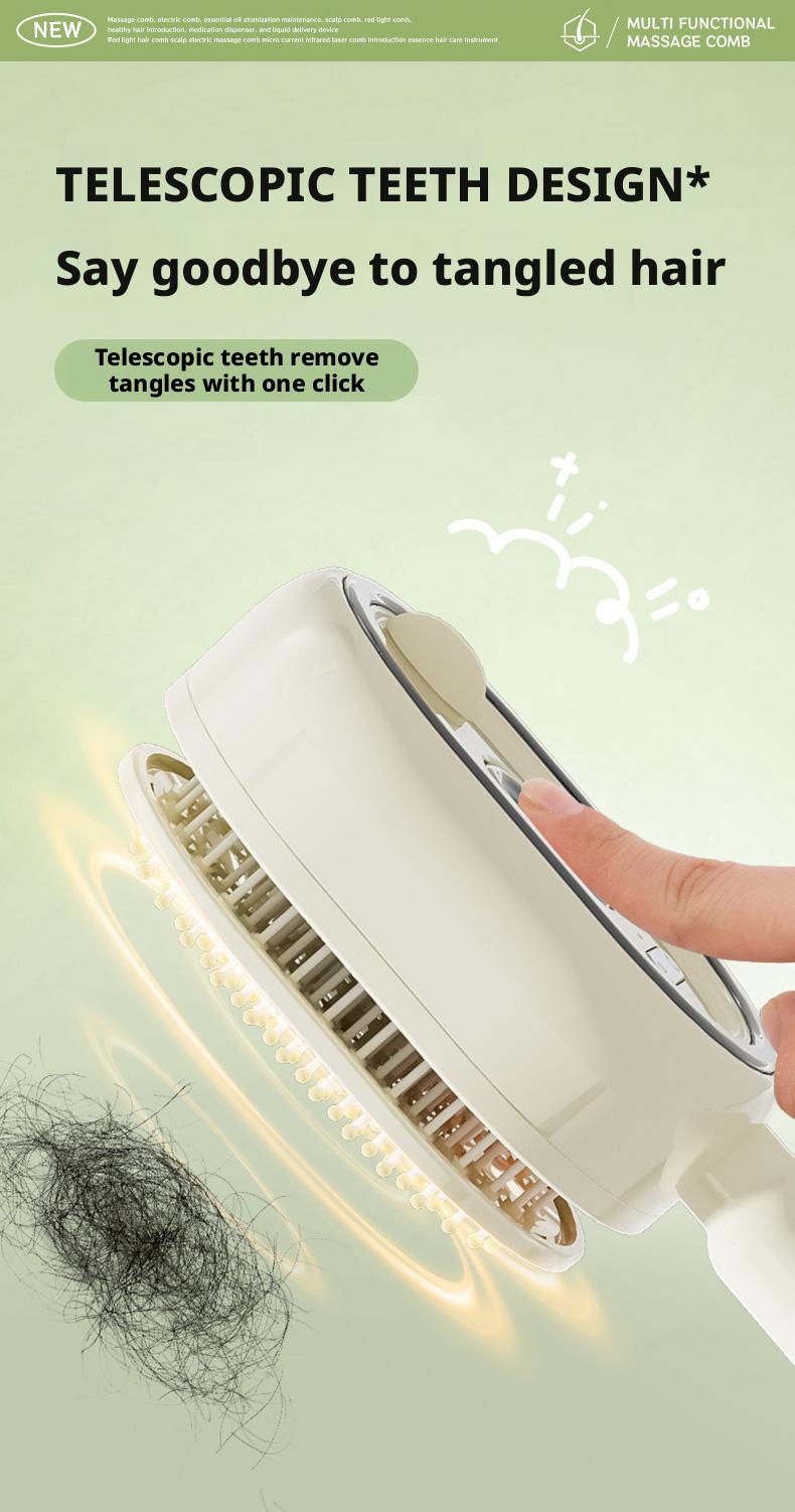 Overseas viral electric spray massage comb, retractable anti-tangle black technology, Tangle Free Hair, hair nourishing and protecting air comb, multifunctional spray hair care comb, 10ml oil storage tank, anti-breakage hair