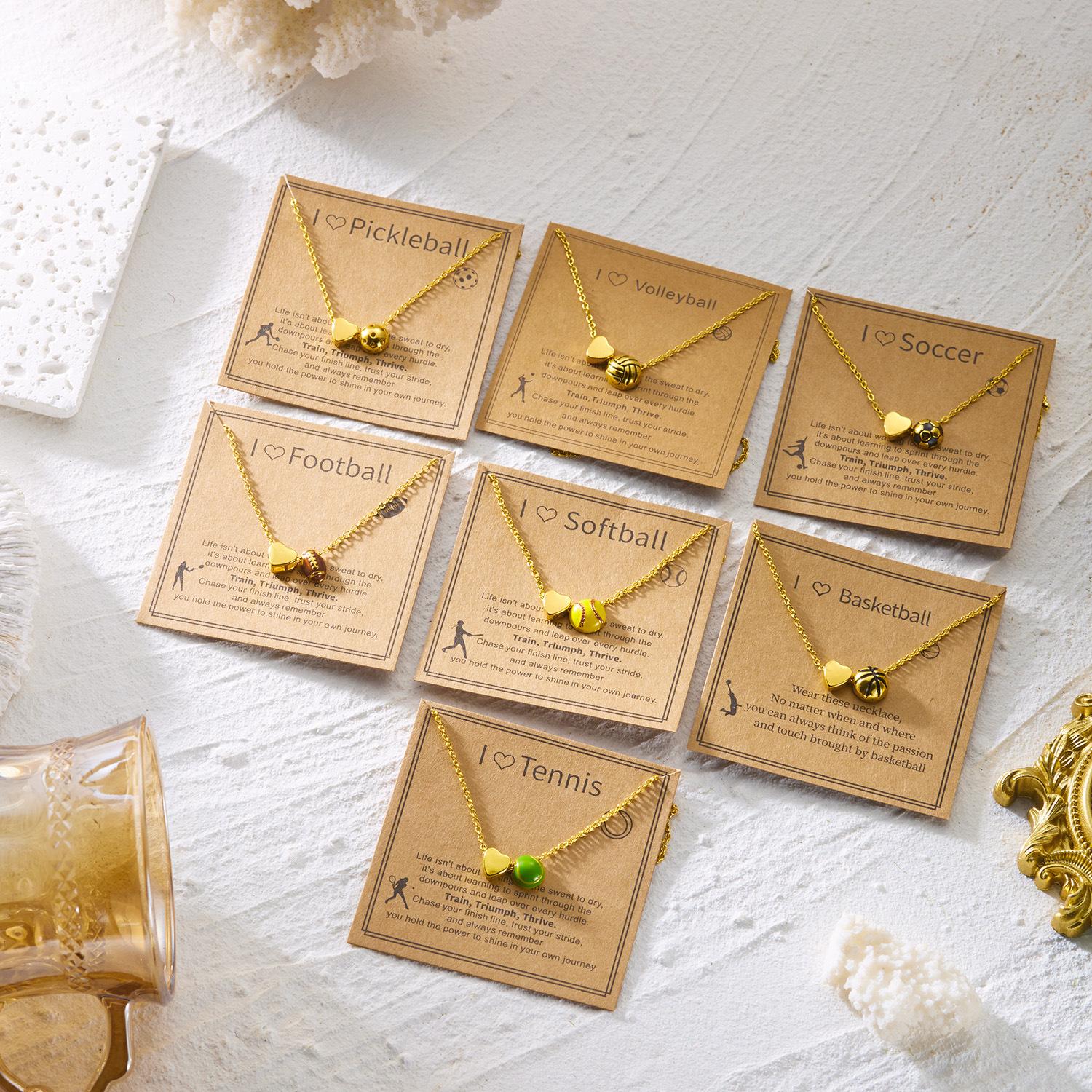 Minimalist Sports Alloy Heart Basketball Volleyball Pendant Necklace, Daily Wear Versatile Paper Card Chain, Fashionable Accessory