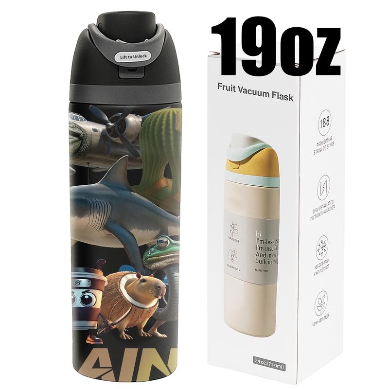 AuraCup 1pc 19/24/32oz Italian Brainrot Cartoon Tumbler with Lid and Straw, Stainless Steel Double Wall Insulated Travel Mug, Keep Hot 12H / Cold 24H, Creative Character Design Cup, Perfect for Office, Outdoor, Thanksgiving Gif, Tumbler Gift