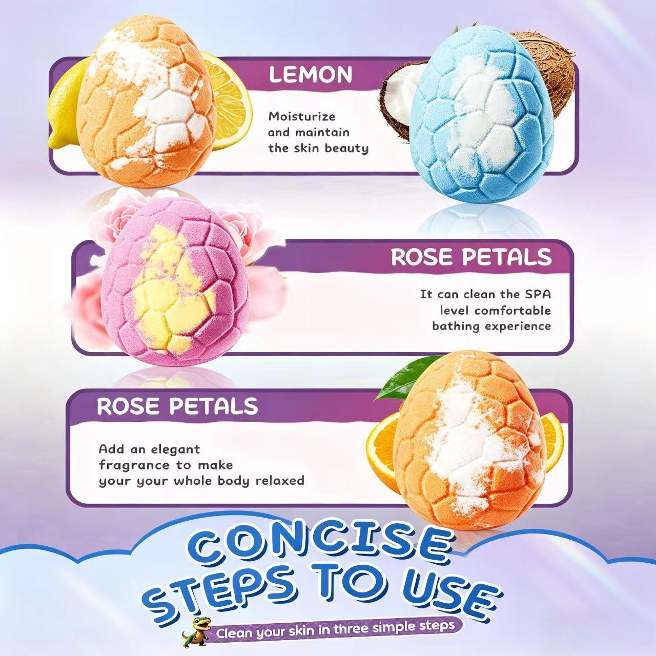 Bath Bombs with Dinosaur Surprise Toys, 6-Pack Gift Set, Mother's Day Child's Day Present, Bubble Bath & Toy, Skin Repair