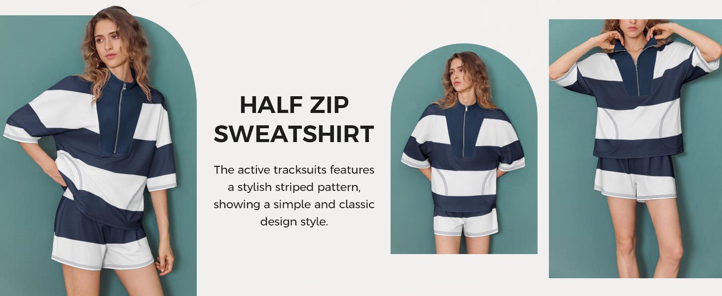 Fisoew Womens 2 Piece Outfits Summer Striped Sweatshirt Workout Shorts Sets Matching Lounge Set Tracksuits #Springtok #TikTokShopJumpstartSale