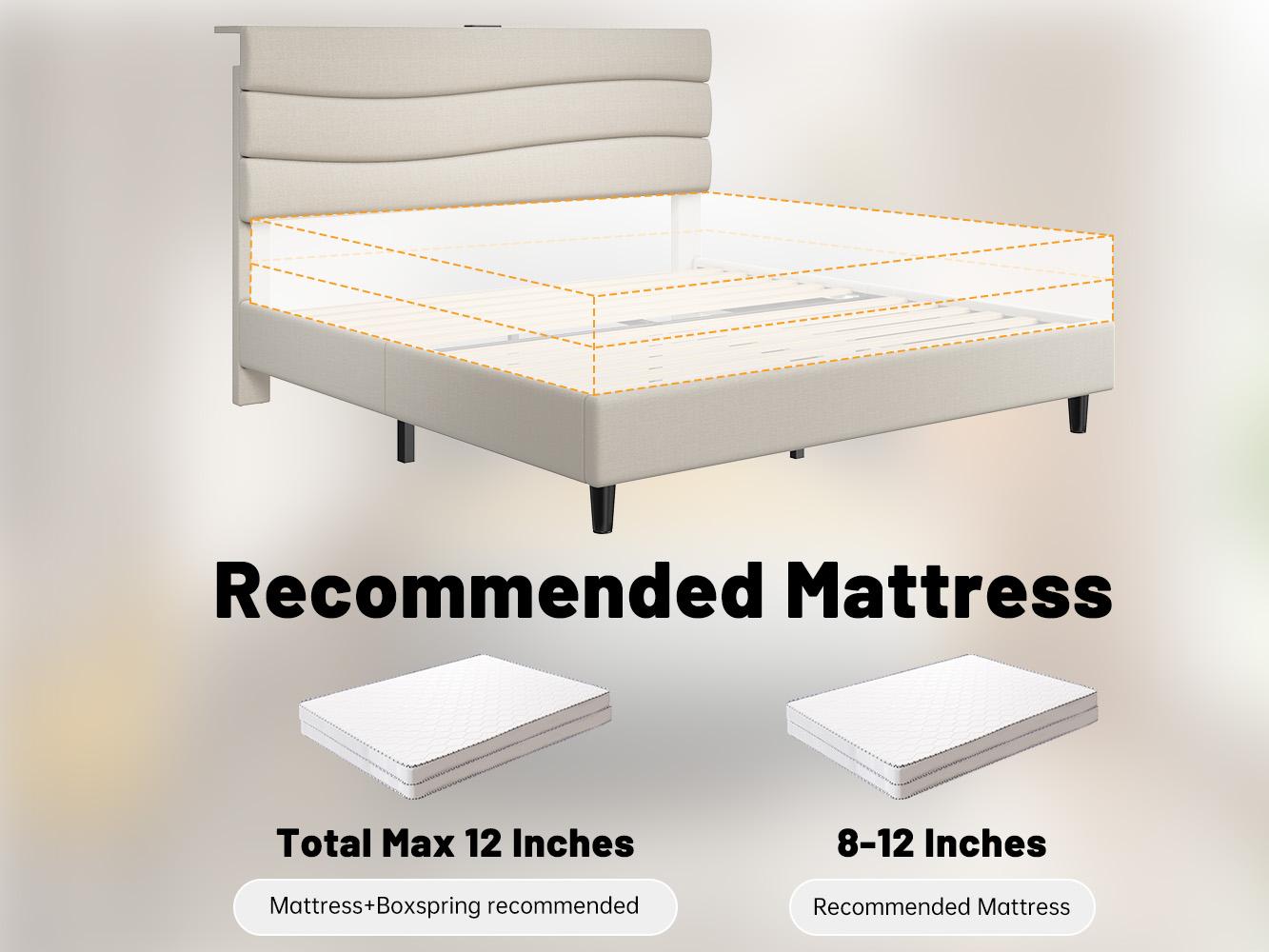 【JumpStar Sale】Raybee Quiet Luxury Upholstered Bed Frames for Queen with Headboard & Charging Station, No Mattress,Bed Frame with Storage Shelf, Flatform Bed Frame Holds 880LBS, No Noise, No Box Spring Needed, Twin, Full,King, Beige, Gray