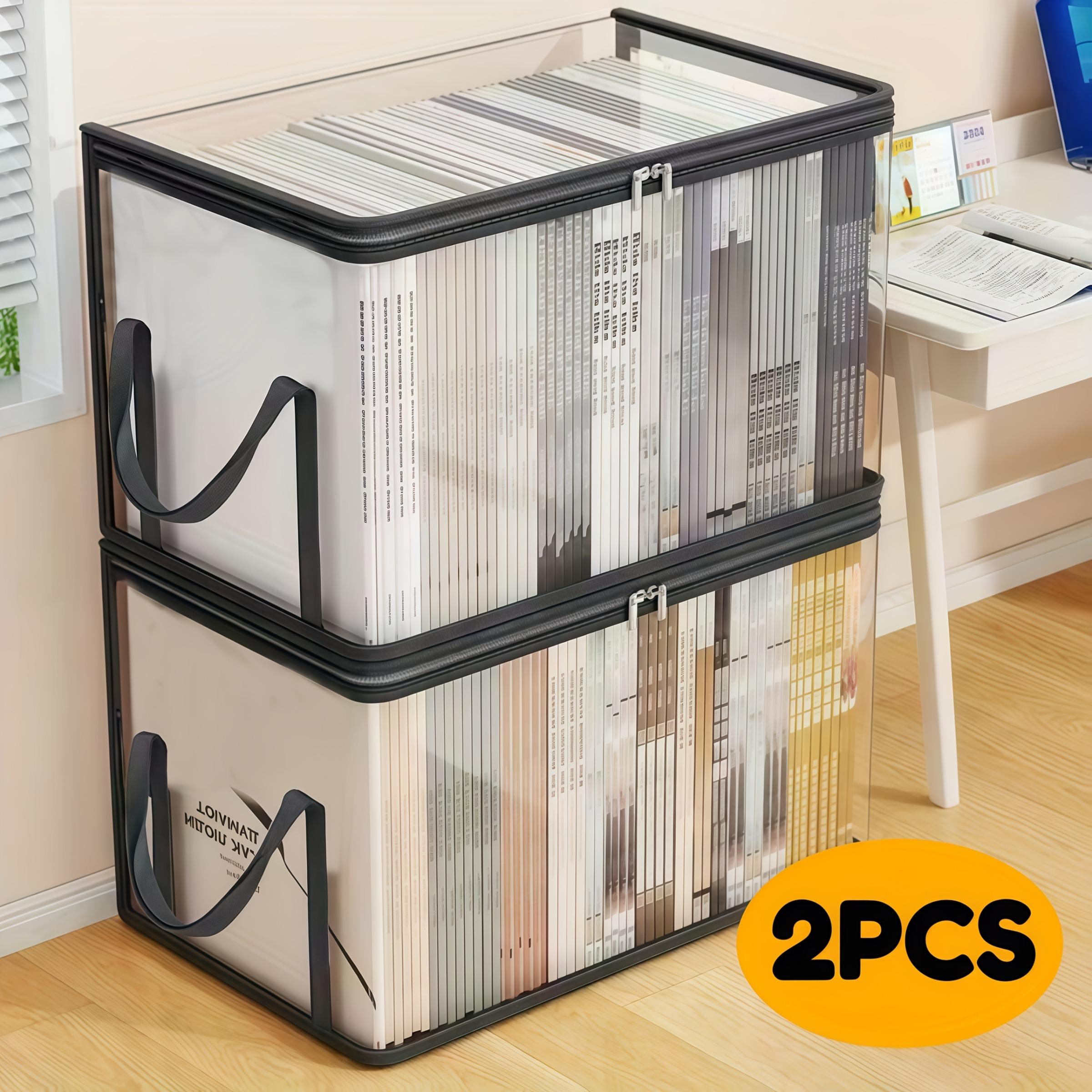2-Piece Large Capacity Transparent Storage Box Set, Clear Storage Box, Frame Thick Plastic Organizer, Stackable Home Office Game Room Shelving Unit