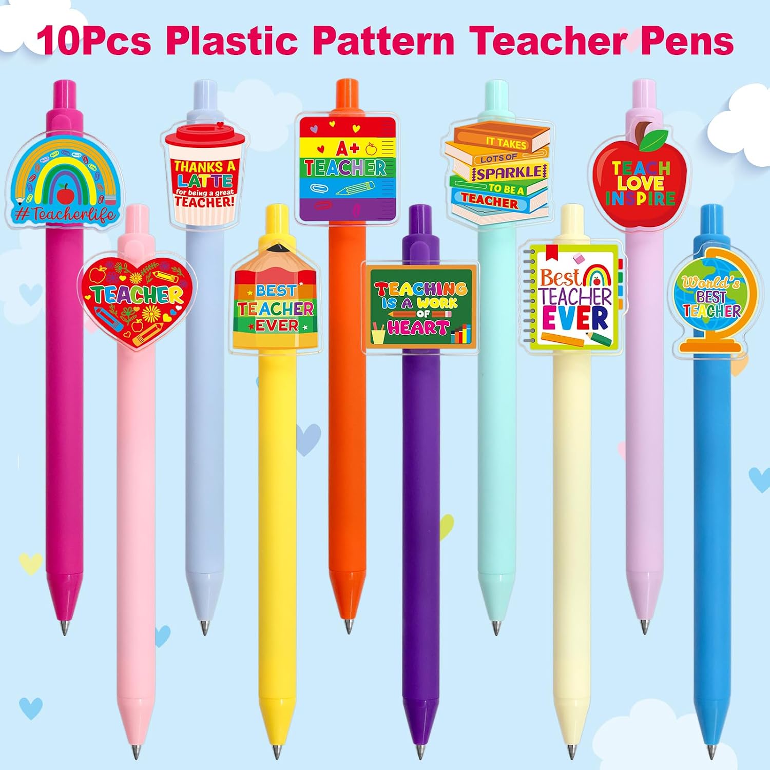 10-Pack Funny Teacher Ballpoint Pens, Cute Appreciation Gratitude Supplies for School Classroom Use