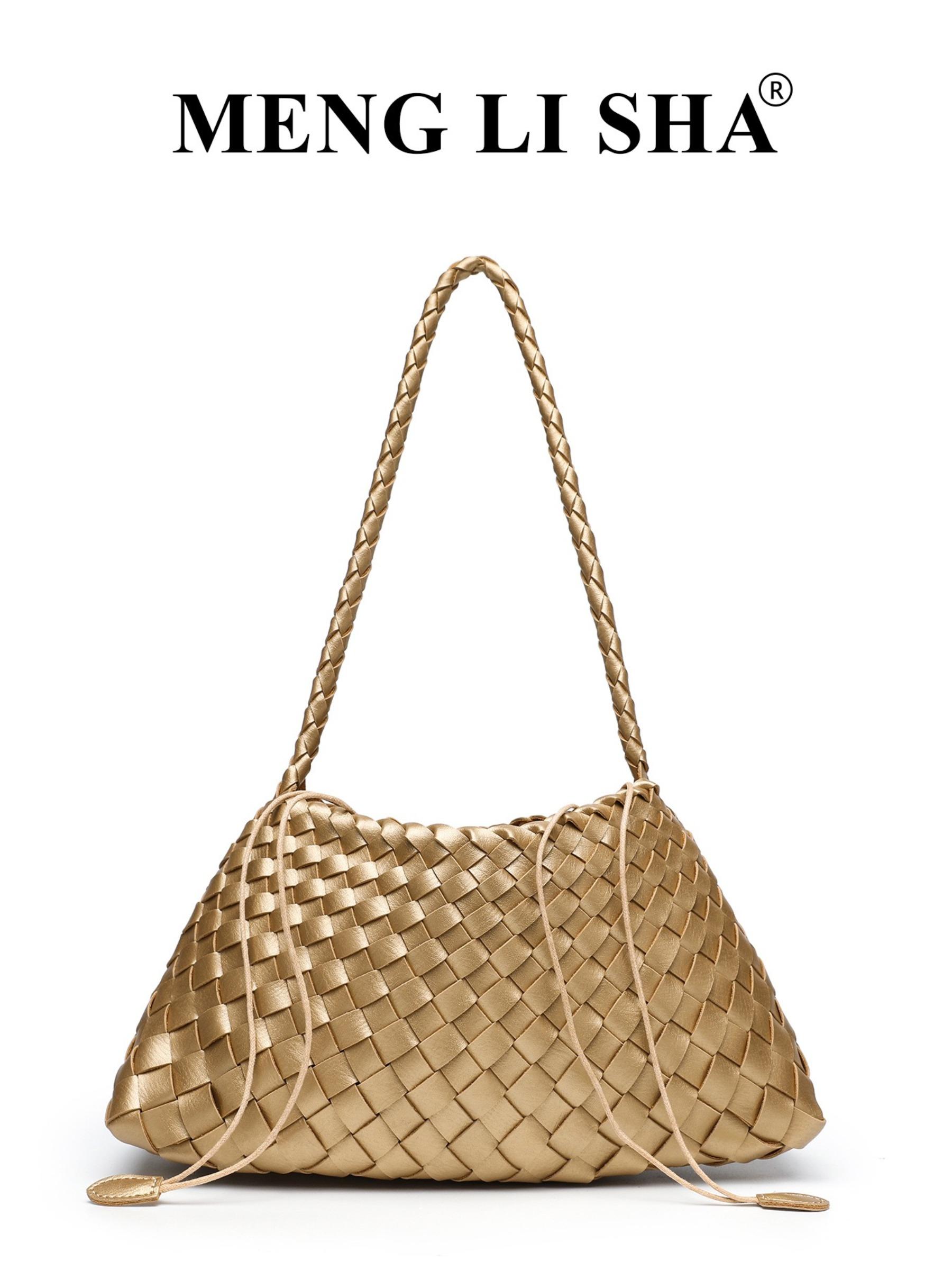 Vintage Handwoven Bag for Women, Commuter Crossbody Shoulder Bag, Versatile Drawstring Basket Bag, French Lazy Style, Perfect for Work and Dates