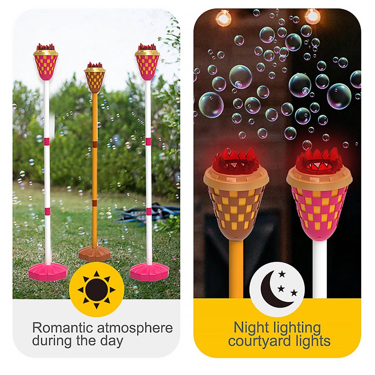 Simulated Torch Bubble Machine with 1 Bottle 100ML Bubble Liquid, Adjustable Height, Light Sound Effect, Handheld Standing Dual Use