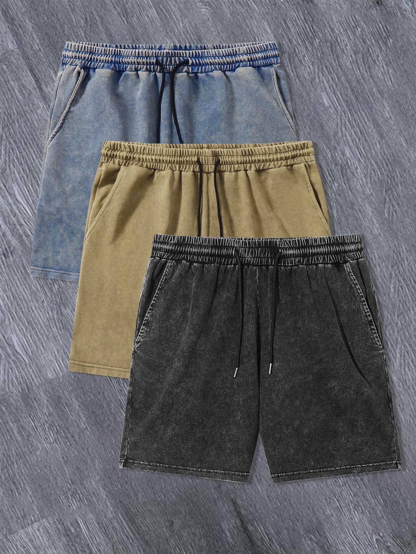 Men's Solid Color / Letter Graphic Print Denim-effect Print Drawstring Waist Shorts,, Regular Fit Casual Street Comfy Breathable Shorts for Daily Wear, Men's Bottoms for Summer