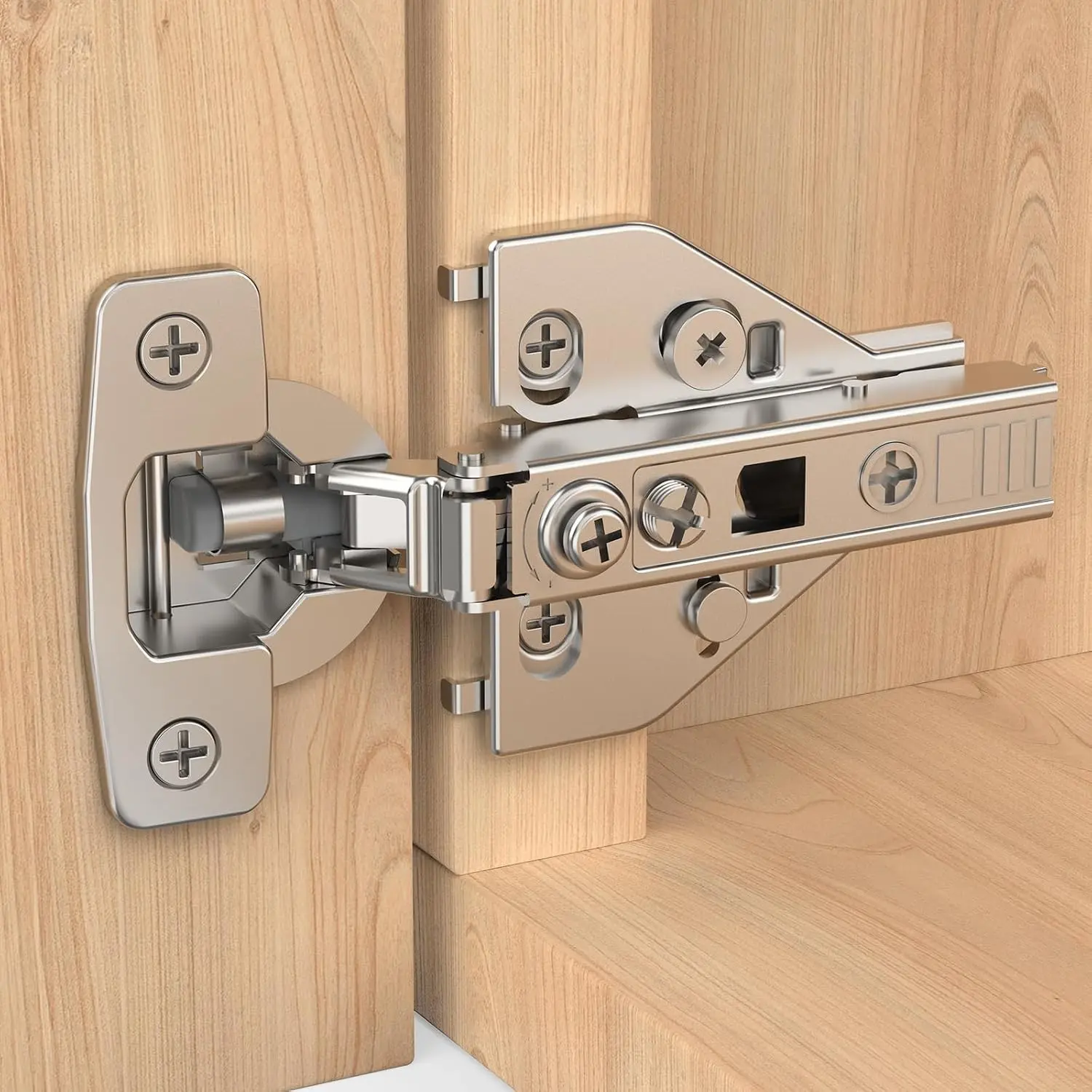 10 Pack Full Overlay Cabinet Hinges, Face Frame & Frameless, 4D Adjustment, Soft Close 105°, Close Speed Control, Concealed Clip-On Plate, Smooth Slow Self Closing for Kitchen Corner, Cupboard