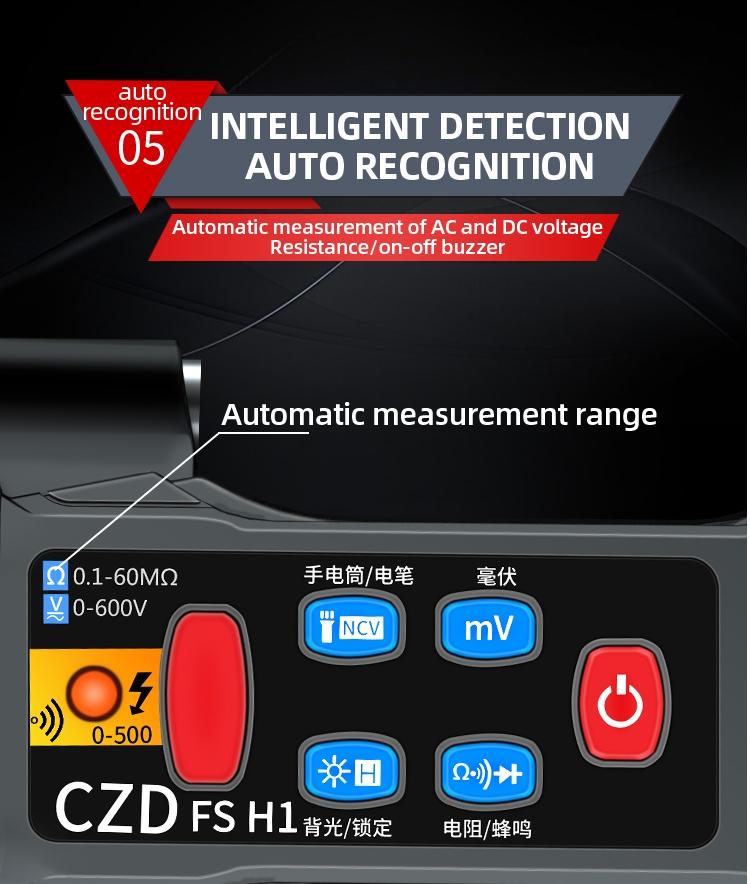 Fsh1 LCD High-Definition Display Handheld Mini Pen-Type Smart Digital Multimeter, Backlit, Battery-Free Model