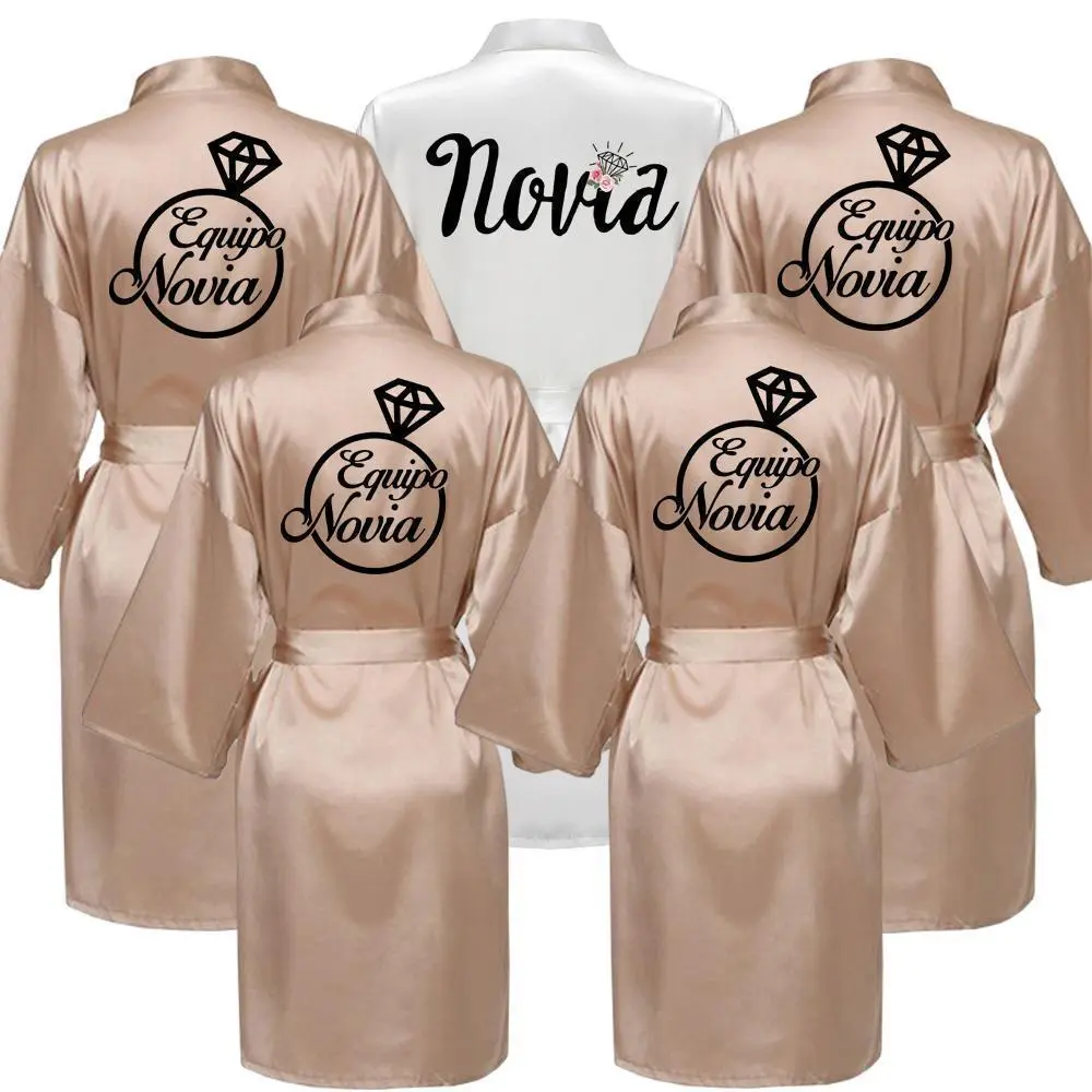 Wedding Party Team Bride Robe Kimono Satin Pajamas Bridesmaid Bathrobe M015
