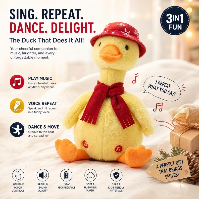 Talking duck Toy, Repeats Voice, Dancing Singing Plush Toy, LED Musical Toy for Babies Kids Gift outdoorfun