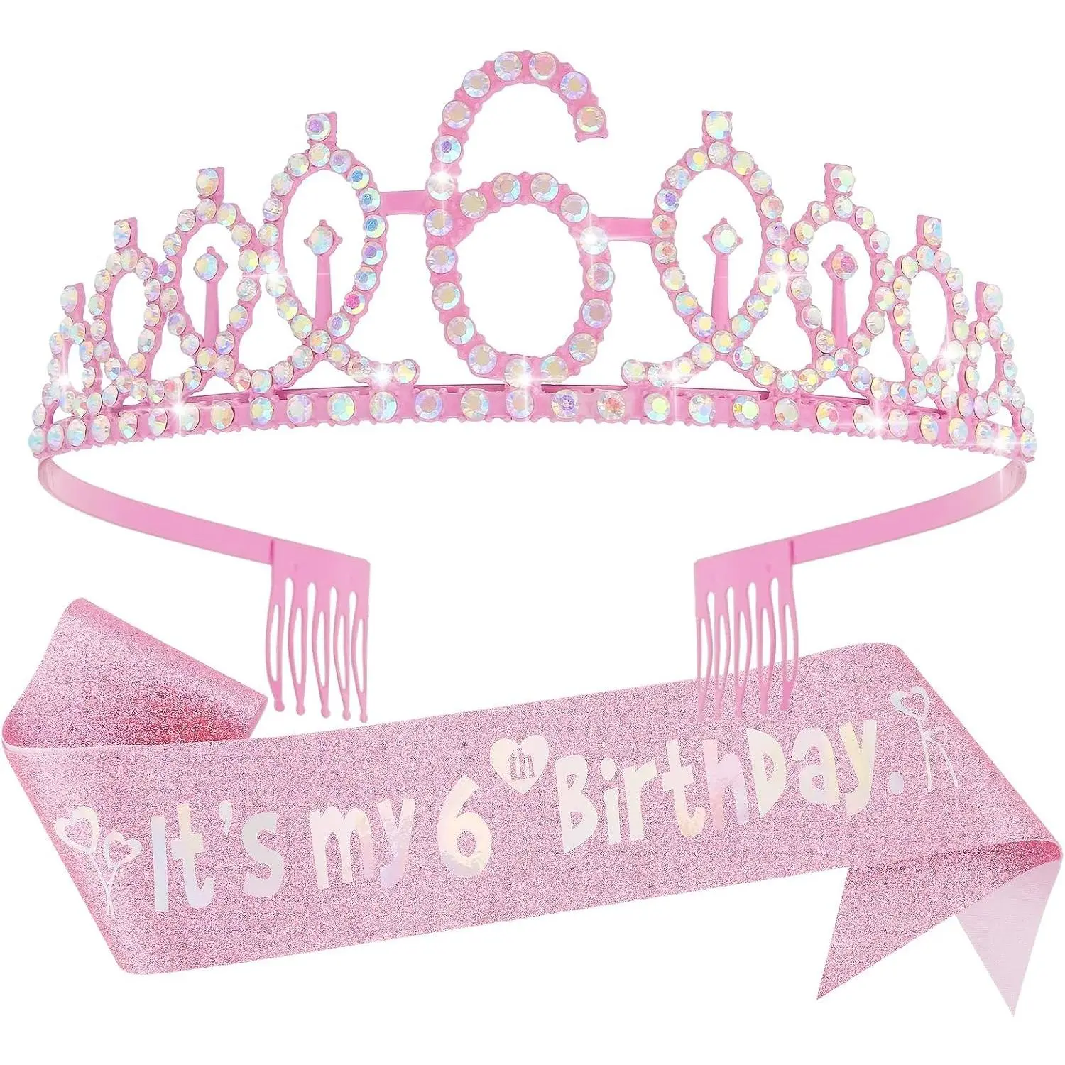 Princess Birthday Decorations for Girls - Crown Tiara Sash Set and Headband Gift(Gift)