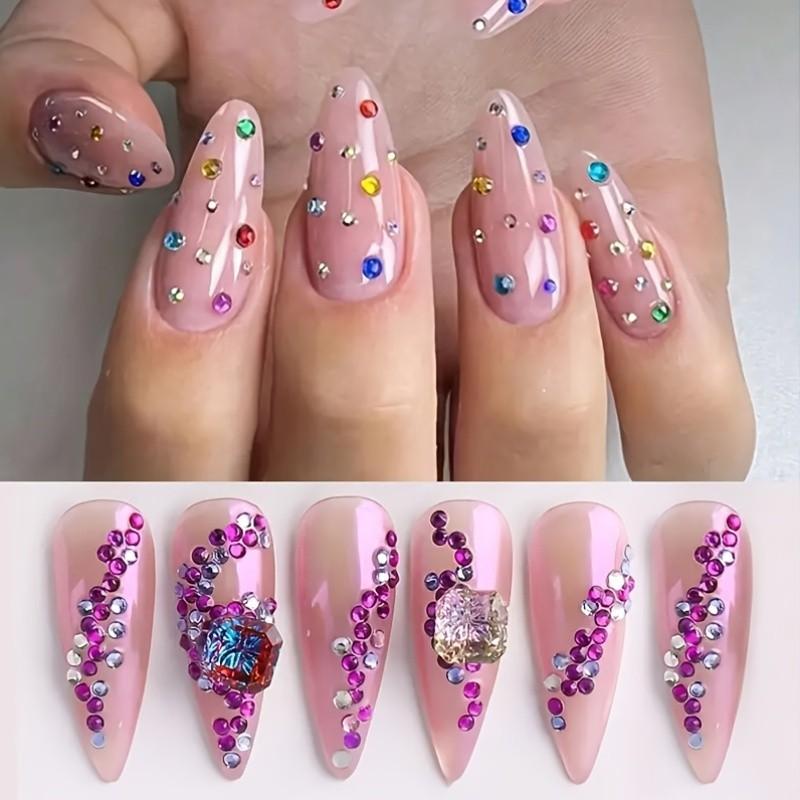 Colorful Y2K Aesthetic Nail Art Rhinestones, DIY Resin Flat Glitter Decorations, Synthetic Gemstone Nail Accessories, Face & Art Decoration